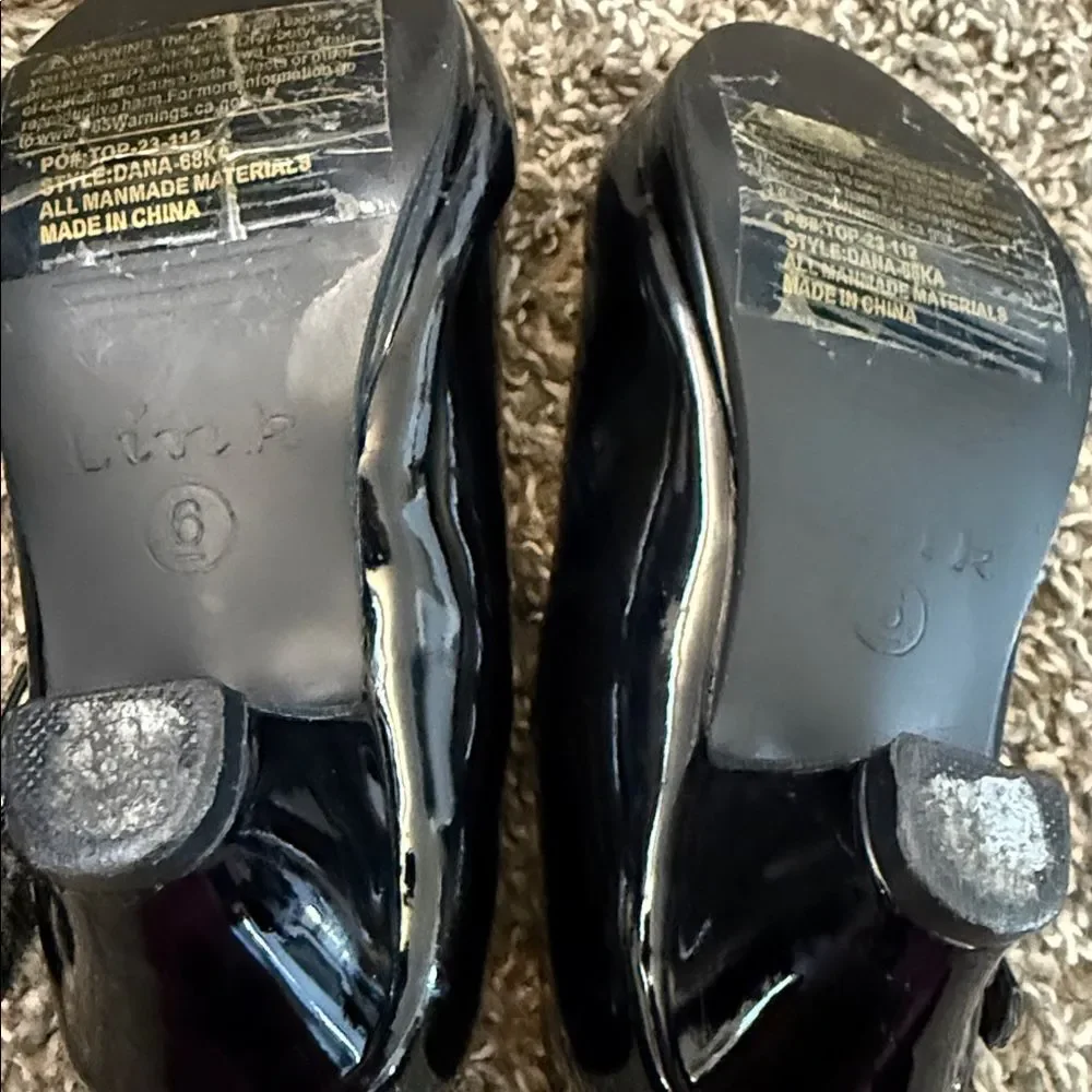 Shiny Black Toddler Dress Shoes with Rhinestone Strap
